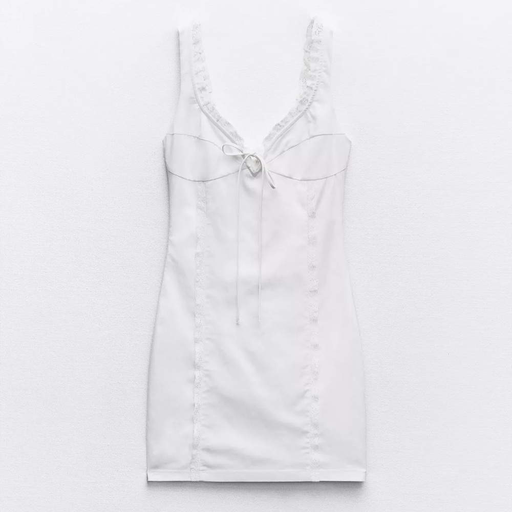 Zara White Lace Trim Mini Dress Sz Xs